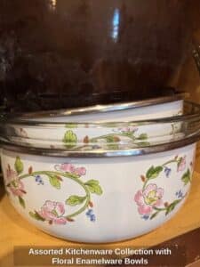 Assorted-Kitchenware-Collection-with-Floral-Enamelware-Bowls-third-image