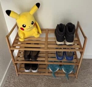 Bamboo-Shoe-Rack-with-Plush-Pikachu-Toy