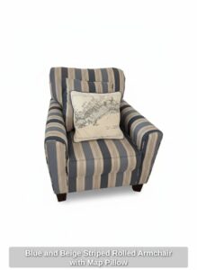 Blue-and-Beige-Striped-Rolled-Armchair-with-Map-Pillow