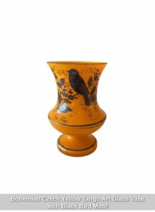 Bohemian-Czech-Yellow-Tango-Art-Glass-Vase-with-Black-Bird-Motif