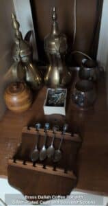 Brass-Dallah-Coffee-Pot-with-Silver-Plated-Cups-and-Souvenir-Spoons