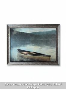 Canoe-on-Lake-Landscape-Painting-by-Roland-Kickapoo