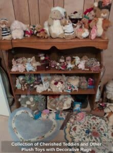 Collection-of-Cherished-Teddies-and-Other-Plush-Toys-with-Decorative-Rugs