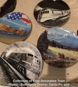 Collection-of-Four-Decorative-Train-Plates-Burlington-Zephyr-Santa-Fe-and-others