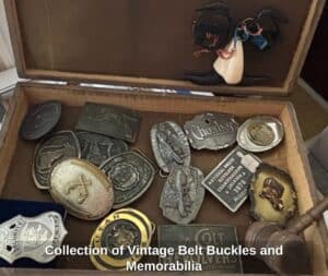 Collection-of-Vintage-Belt-Buckles-and-Memorabilia