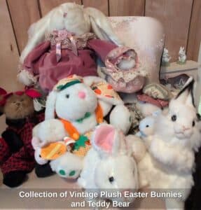 Collection-of-Vintage-Plush-Easter-Bunnies-and-Teddy-Bear