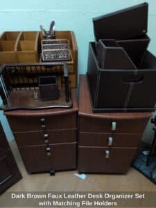 Dark-Brown-Faux-Leather-Desk-Organizer-Set-with-Matching-File-Holders