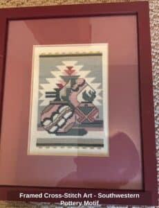 Framed-Cross-Stitch-Art-Southwestern-Pottery-Motif