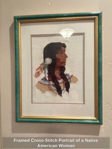 Framed-Cross-Stitch-Portrait-of-a-Native-American-Woman