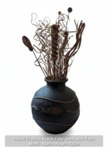 Hand-Crafted-Black-Clay-Vase-with-Fish-Motif-Barro-Negro-Style