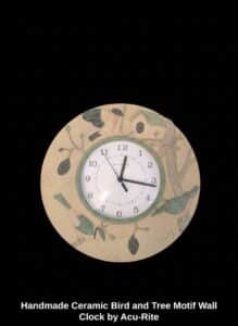 Handmade-Ceramic-Bird-and-Tree-Motif-Wall-Clock-by-Acu-Rite