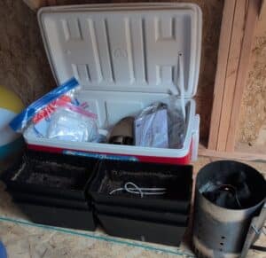 Igloo-Playmate-Cooler-with-Charcoal-Chimney-Starter-and-Planters