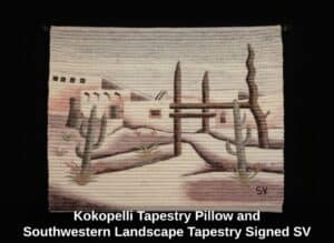Kokopelli-Tapestry-Pillow-and-Southwestern-Landscape-Tapestry-Signed-SV-second-image