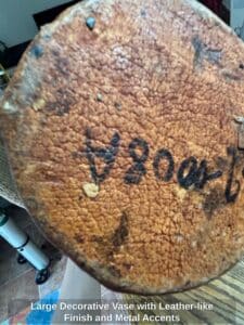 Large-Decorative-Vase-with-Leather-like-Finish-and-Metal-Accents-fourth-image