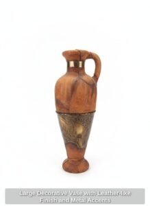Large-Decorative-Vase-with-Leather-like-Finish-and-Metal-Accents-third-image