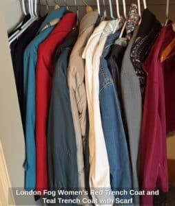 London-Fog-Womens-Red-Trench-Coat-and-Teal-Trench-Coat-with-Scarf