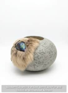Modern-Ceramic-Pet-Bed-with-Faux-Fur-and-Obsidian-Arrowhead-Accent