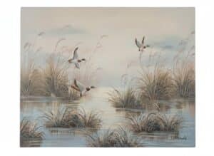 Original-Oil-Painting-of-Ducks-in-Marsh-by-Reynolds