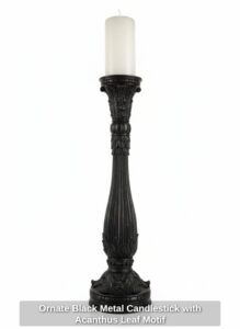 Ornate-Black-Metal-Candlestick-with-Acanthus-Leaf-Motif