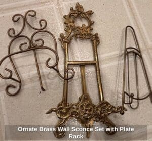 Ornate-Brass-Wall-Sconce-Set-with-Plate-Rack