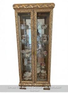 Ornate-Gilt-Display-Cabinet-with-Porcelain-Tea-Set