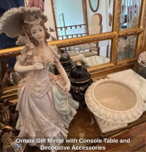 Ornate-Gilt-Mirror-with-Console-Table-and-Decorative-Accessories-fourth-image