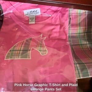 Pink-Horse-Graphic-T-Shirt-and-Plaid-Lounge-Pants-Set