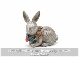 Silver-Plated-Ceramic-Bunny-Figurine-with-Floral-Collar
