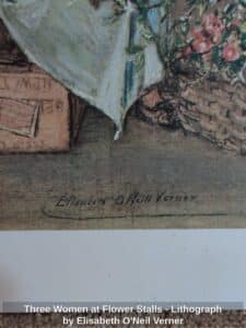Three-Women-at-Flower-Stalls-Lithograph-by-Elisabeth-ONeil-Verner-second-image