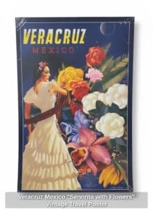 Veracruz-Mexico-Senorita-with-Flowers-Vintage-Travel-Poster