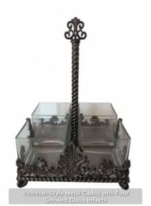 Victorian-Style-Metal-Caddy-with-Four-Smoked-Glass-Inserts