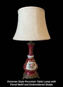Victorian-Style-Porcelain-Table-Lamp-with-Floral-Motif-and-Embroidered-Shade