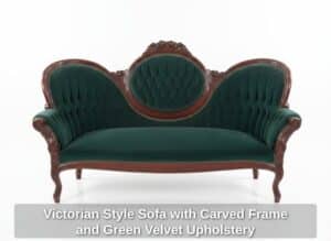 Victorian-Style-Sofa-with-Carved-Frame-and-Green-Velvet-Upholstery