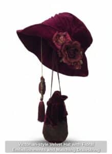 Victorian-style-Velvet-Hat-with-Floral-Embellishments-and-Matching-Drawstring-Pouch-second-image