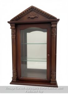 Vintage-Carved-Mahogany-Curio-Cabinet-with-Pediment-Top