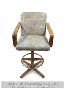 Vintage-Chromcraft-Swivel-Bar-Stool-with-Upholstered-Seat-and-Wood-Arms
