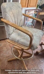 Vintage-Chromcraft-Swivel-Bar-Stool-with-Upholstered-Seat-and-Wood-Arms-third-image
