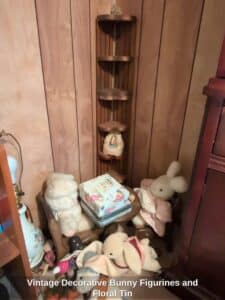 Vintage-Decorative-Bunny-Figurines-and-Floral-Tin