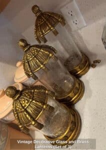 Vintage-Decorative-Glass-and-Brass-Lanterns-Set-of-