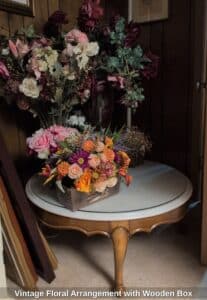 Vintage-Floral-Arrangement-with-Wooden-Box