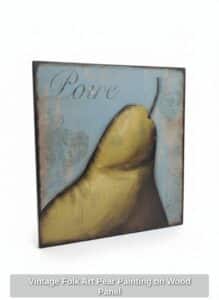 Vintage-Folk-Art-Pear-Painting-on-Wood-Panel