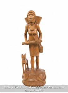 Vintage-Hand-Carved-Wood-Igorot-Woman-with-Cat-and-Snake