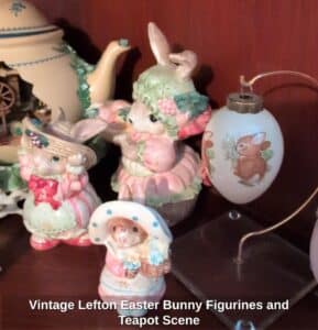 Vintage-Lefton-Easter-Bunny-Figurines-and-Teapot-Scene