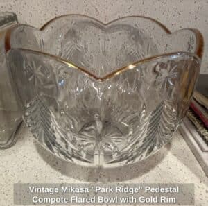 Vintage-Mikasa-Park-Ridge-Pedestal-Compote-Flared-Bowl-with-Gold-Rim