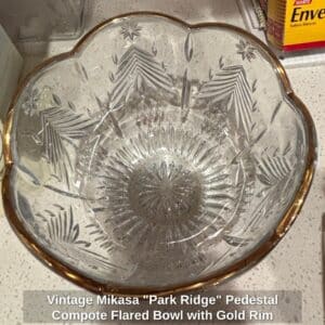 Vintage-Mikasa-Park-Ridge-Pedestal-Compote-Flared-Bowl-with-Gold-Rim-second-image
