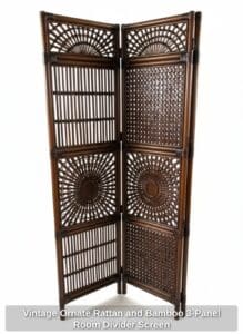 Vintage-Ornate-Rattan-and-Bamboo-Panel-Room-Divider-Screen