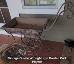 Vintage-Ornate-Wrought-Iron-Garden-Cart-Planter