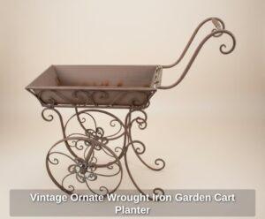 Vintage-Ornate-Wrought-Iron-Garden-Cart-Planter-second-image