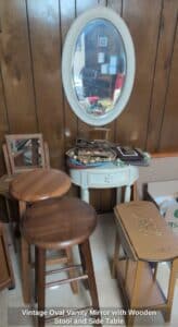 Vintage-Oval-Vanity-Mirror-with-Wooden-Stool-and-Side-Table