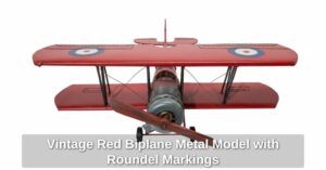 Vintage-Red-Biplane-Metal-Model-with-Roundel-Markings